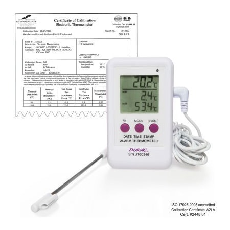 Bel-Art H-B DURAC Calibrated Electronic Thermometer Event Logger SS Probe, -50/200C -58/392F, 65 x 110mm 609003000